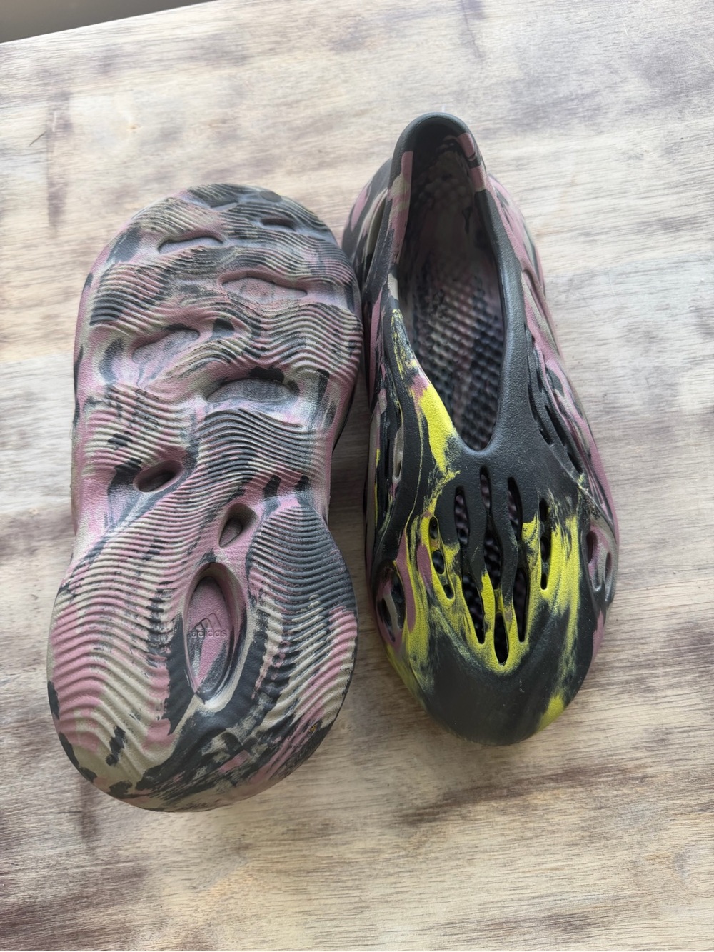 adidas Kids Foam Slide Shoes in Black, Pink & Yellow